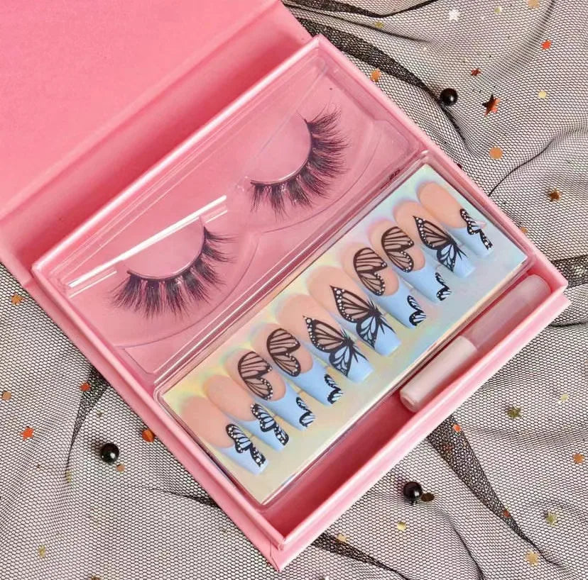 3d Mink Vegan Eyelash Tweezer Faux Mink Synthetic False Lashes Fake Press on Nails Eyeliner Glue Pen Cosmetic Kit