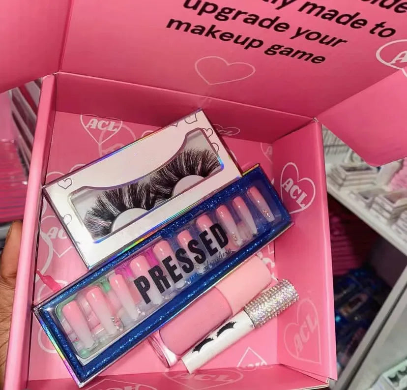 3d Mink Vegan Eyelash Tweezer Faux Mink Synthetic False Lashes Fake Press on Nails Eyeliner Glue Pen Cosmetic Kit