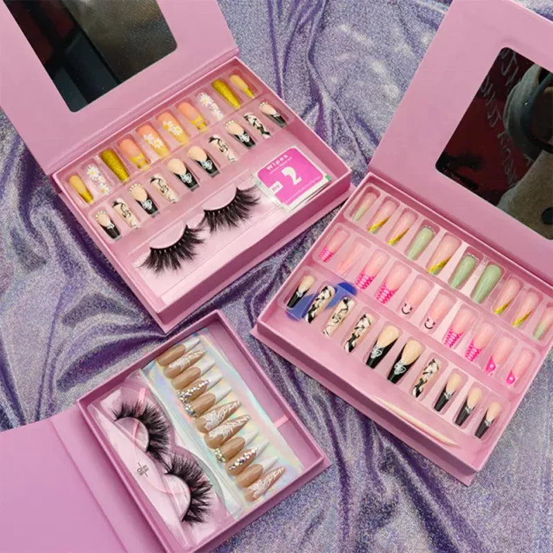 3d Mink Vegan Eyelash Tweezer Faux Mink Synthetic False Lashes Fake Press on Nails Eyeliner Glue Pen Cosmetic Kit